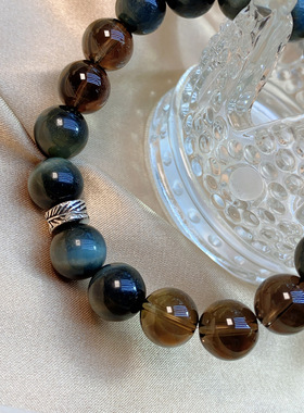 天然蓝虎眼石手链男女款情侣时尚手串茶晶虎眼石转运