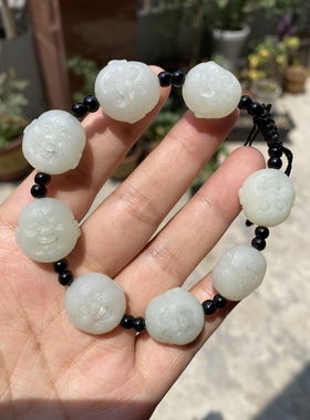 天然和田玉白玉佛头手串手链弥勒佛笑佛手串支持复检