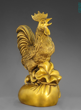 家居金鸡报晓摆件黄铜大吉大利