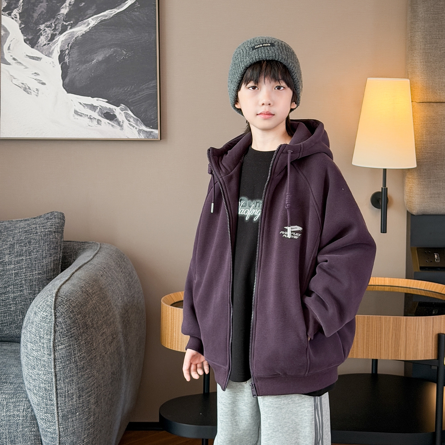 男童加绒外套2025冬装新款洋气中大童保暖上衣男孩连帽夹棉拉链衫 - 图3