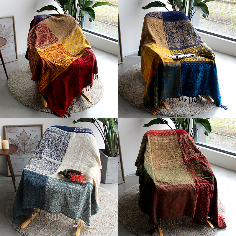 复古式沙发巾北欧沙发布全盖纯色毯子单人网红沙发套沙发垫盖布罩-图0