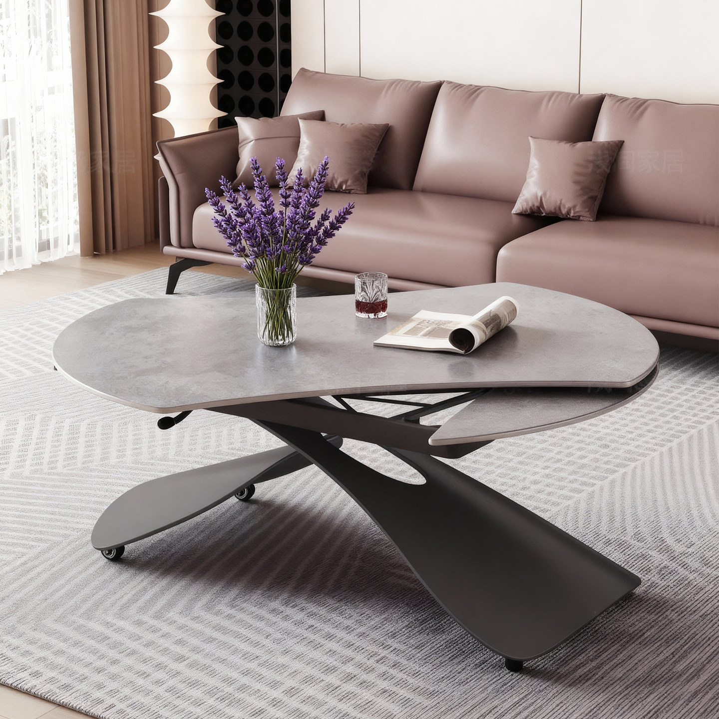 升降茶几餐桌两用多功能二合一小户型岩板可变圆饭桌2025新款家用,淘宝优惠券,粉丝福利购,淘宝优惠卷