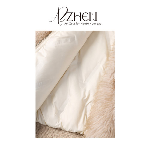 AZZHEN【柔雾绒绒】设计感毛毛针织羽绒服90白鸭绒外套 - 图2