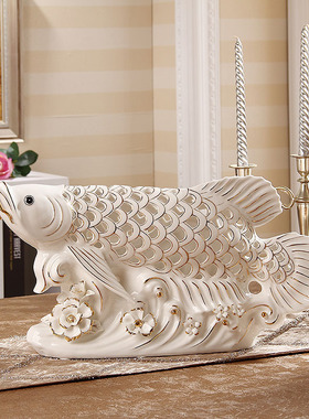 金龙鱼摆件陶瓷办公桌装饰摆件