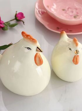 陶瓷对鸡摆件吉祥物家居客厅酒柜玄关装饰工艺摆设乔迁新居礼品