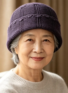 中老年女秋冬保暖针织毛线帽