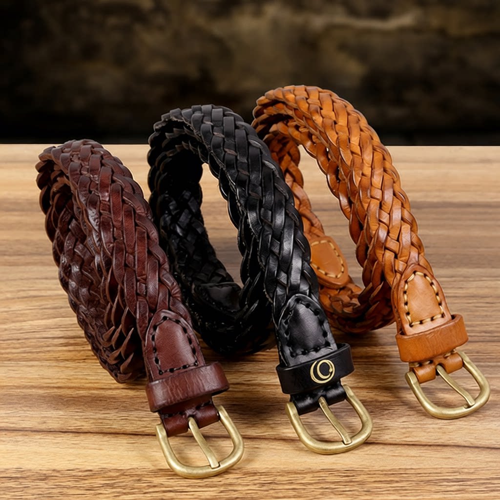 Hand-woven first layer cowhide vintage pin buckle women's belt