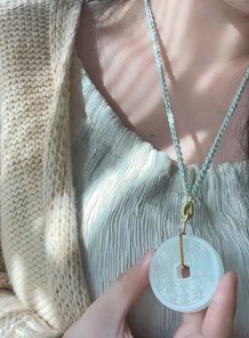 山鬼花钱护大平安扣复古毛衣项链