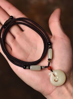 天然青白玉年年有鱼吊坠男女款