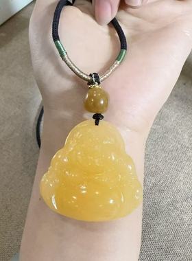天然玉石蜜蜡色大肚佛公项链