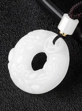 天然白玉平安扣双貔貅情侣吊坠