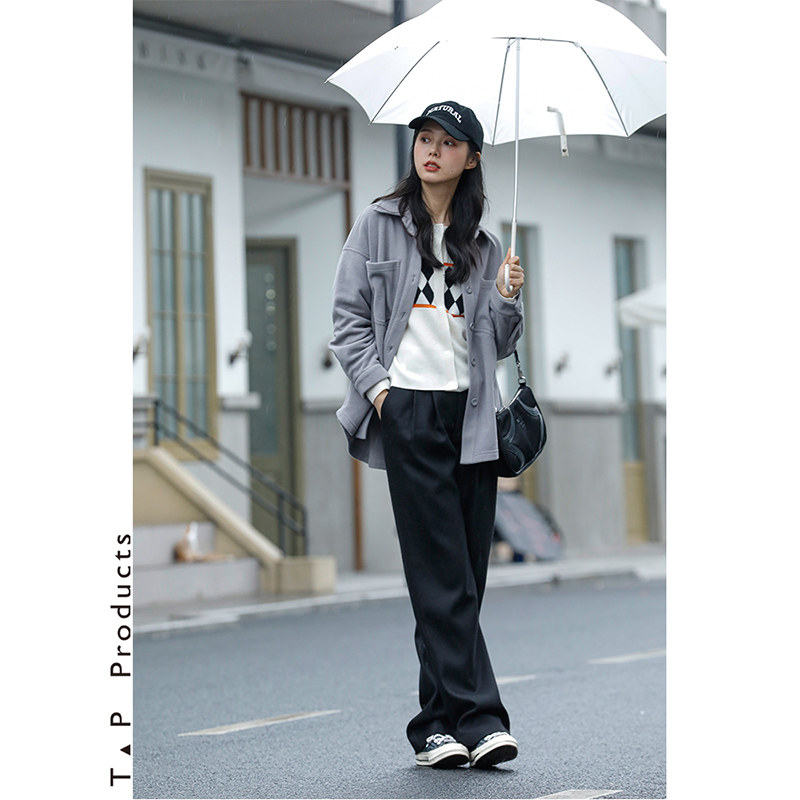 ＜糖皮出品＞云自无心水自闲 70%精纺羊毛 冬黑色高腰阔腿拖地裤,淘宝优惠券,粉丝福利购,淘宝优惠卷