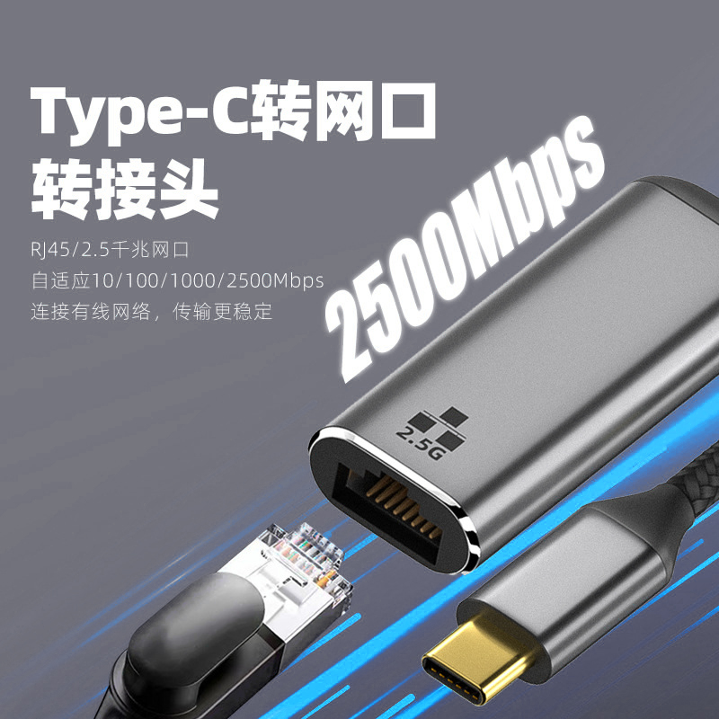 TYPEC免驱动外置网卡RJ45网线口转接2500M高速2.5G千兆有线转换器 - 图0