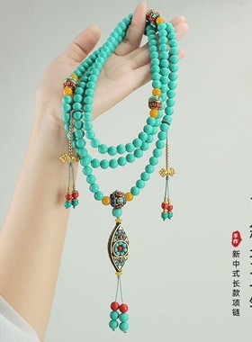 新中式可斜挎项链玻璃圆珠链女