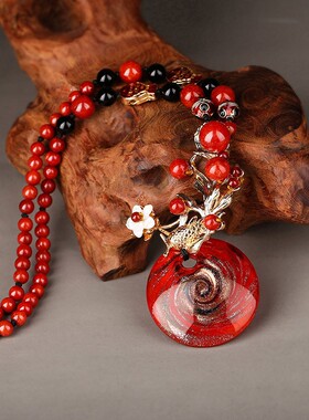 风金鱼琉璃花朵高档毛衣链长款女