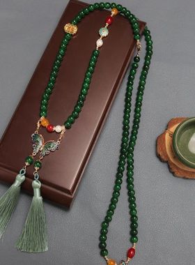 合金玻璃圆珠女新中式国风项链长