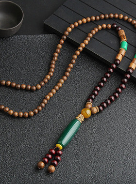 个性简约玛瑙木质圆珠男女项链