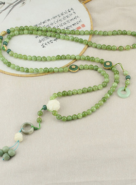 中式斜挎背背项链石头吊坠女