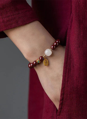 矿紫金砂朱砂纳福转运珠手串女款本命年礼物饰品和田玉手链