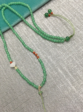 新款东陵玉小清新百搭甜美手工编织毛衣项链挂绳可调节款