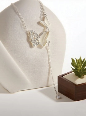 s999通体纯银小众心星星锁骨链足银时尚感微镶闪耀双子星项链