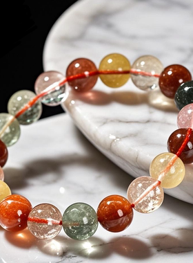 琉珠花简福禄寿彩兔晶天然手串水晶拼色显气质轻奢有质感珠饰