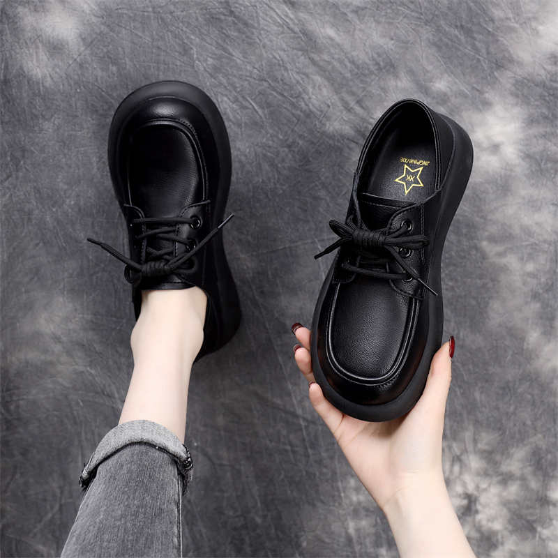 真皮乐福鞋女2025年新款牛筋软底防滑工作鞋英伦风小皮鞋女大码42 - 图2