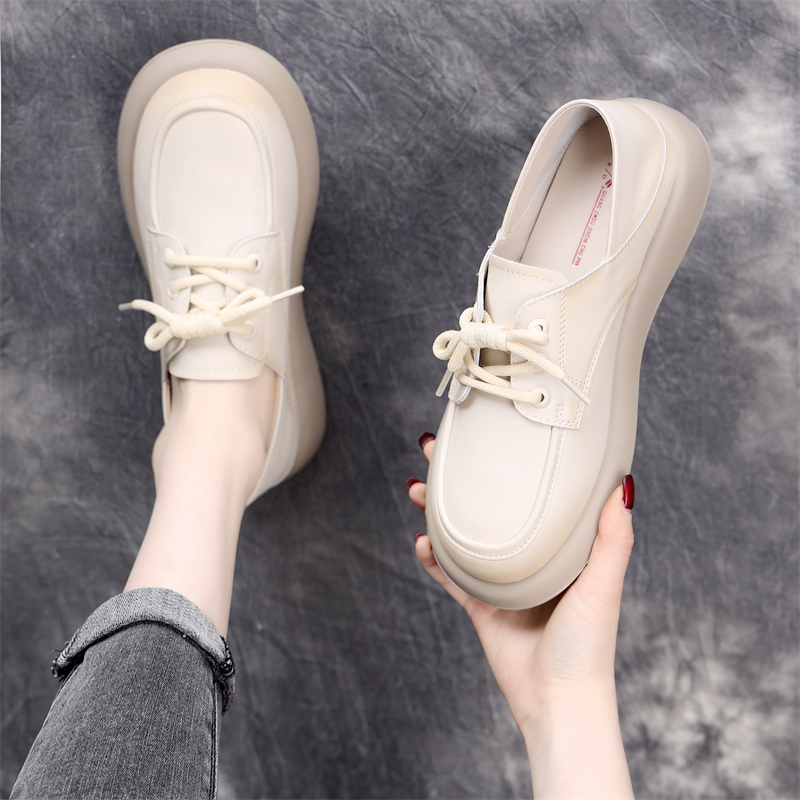 真皮乐福鞋女2025年新款牛筋软底防滑工作鞋英伦风小皮鞋女大码42 - 图0