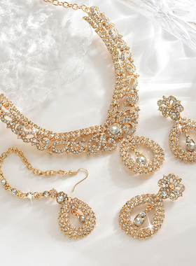 印度新娘婚礼水钻眉心坠项链耳环