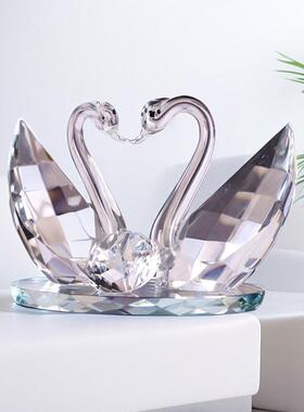 结婚客厅天鹅转运摆件水晶创意