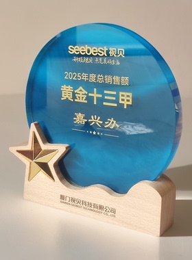 创意实木水晶奖杯定制奖牌定做年会高档经销代理商授权牌刻字纪念