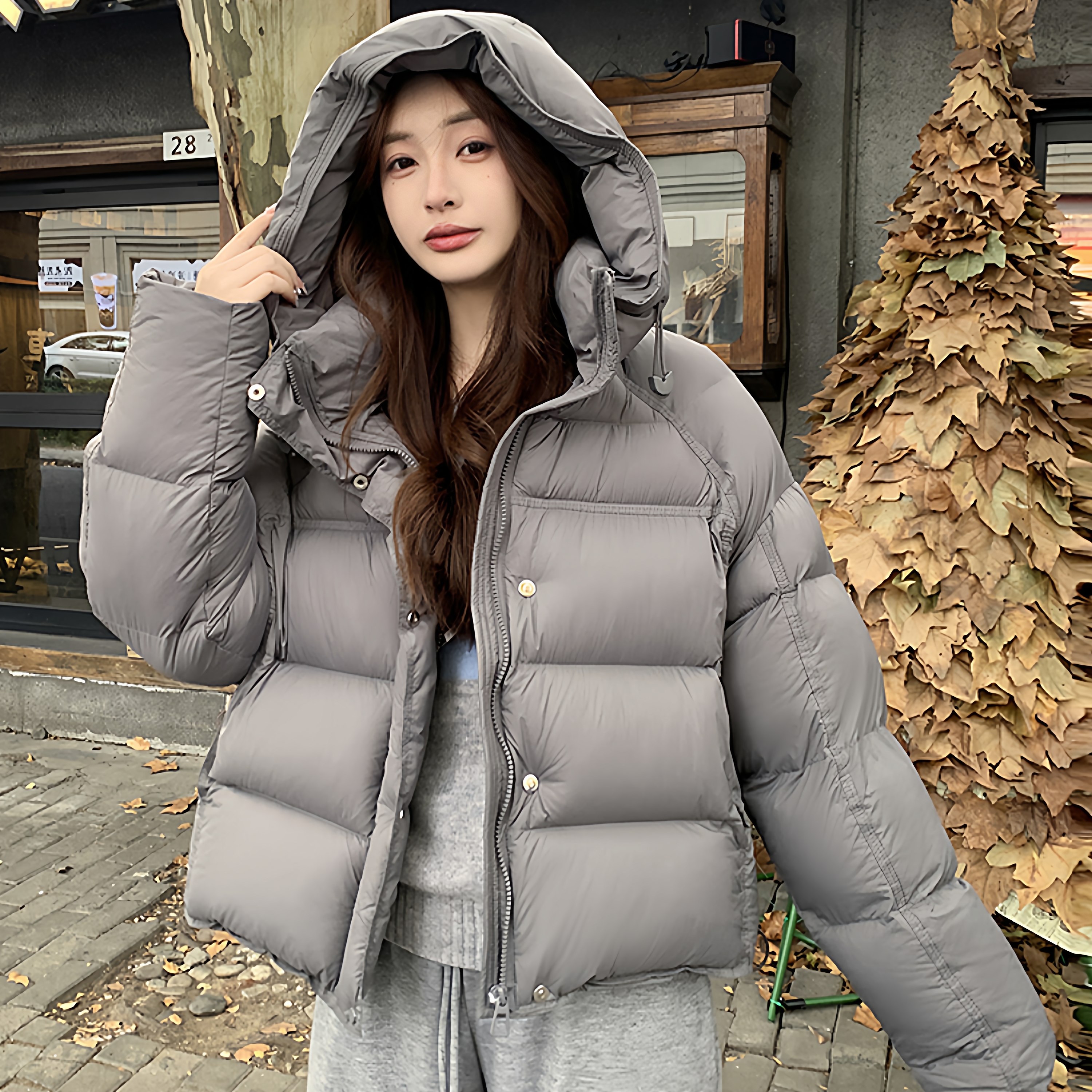 【反季特卖】泡芙羽绒服女2025新款冬季短款连帽宽松加厚白鸭绒