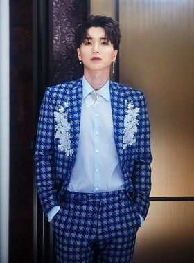 super junior 李赫宰银赫利特同款叶子链条耳钉 简约网红锥子耳环