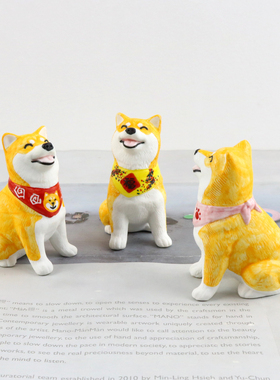 招财柴犬陶瓷摆件桌面开运礼物