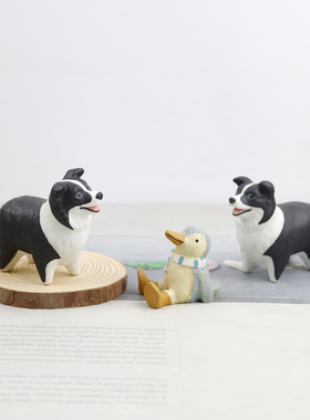 陶瓷边牧犬摆件办公桌面工位摆设