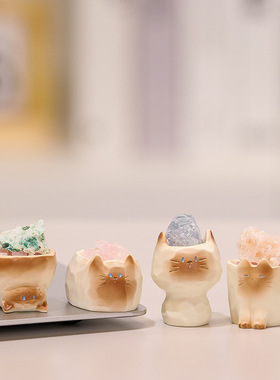 可爱猫猫水晶盲盒摆件创意潮玩桌面装饰树脂工艺品新款礼物萌粒新