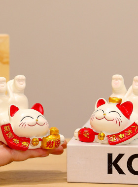 招财猫摆件创意手机支架树脂公仔新款办公室礼物教师节礼品小摆件