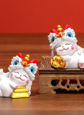 国潮醒狮招财猫玄关家居摆件可爱小猫桌面装饰品乔迁新居开业礼品