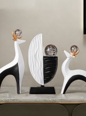 招财鹿摆件客厅轻奢高档酒柜玄关电视柜办公室装饰品乔迁新居礼品