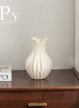 现代扇子陶瓷花瓶插花轻奢高级感侘寂风玄关客厅电视柜装饰品摆件