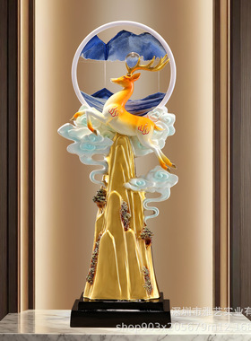 新中式一鹿攀升流沙画鹿大摆件家居玄关客厅办公室轻奢高档装饰品