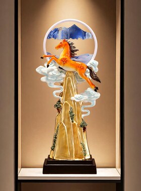 新中式平步青云流沙画马摆件家居玄关客厅办公室轻奢高档装饰礼品