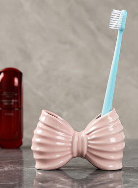 创意陶瓷可爱蝴蝶结电动牙刷架卫生间洗漱台装饰牙膏牙刷收纳摆件