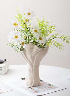 磨砂白色陶瓷花瓶摆件客厅插花轻奢高级感水养花复古创意花器