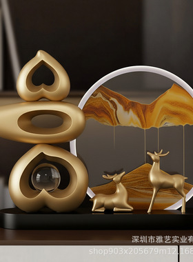 福鹿石来运转流沙摆件轻奢高档创意酒柜客厅办公桌面家居装饰礼品