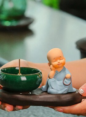 新款禅意小和尚香炉家居摆件办公室客厅茶桌盘香线香香插香盘装饰