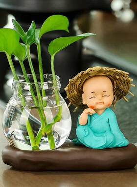 新款绿萝养殖花瓶家居客厅桌面插花器透明玻璃瓶摆设禅意和尚