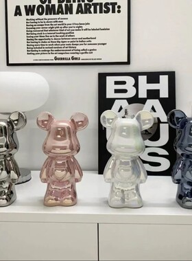 28cm陶瓷电镀爱心熊存钱罐客厅电视柜摆件装饰品大容量投币零钱