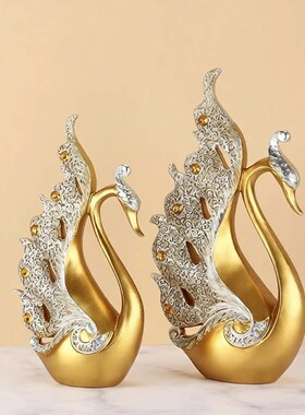 情侣天鹅家居客厅酒柜装饰品摆件中式轻奢创业办公室树脂工艺品