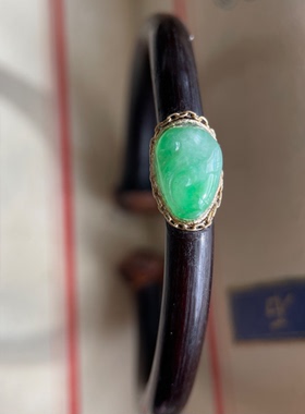 高原深山老鸡血藤手镯镶嵌缅甸A货冰绿如意